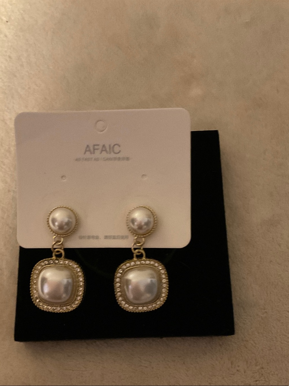 Gold-Tone Ivory Pearl Drop Earrings with Crystal Accent